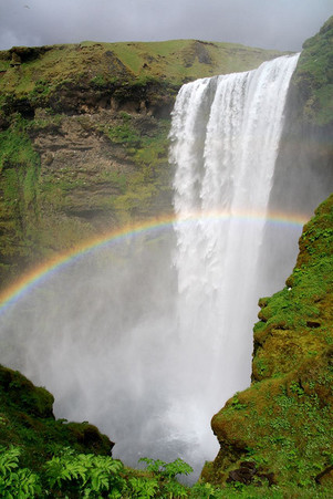 A waterfall and rainbow